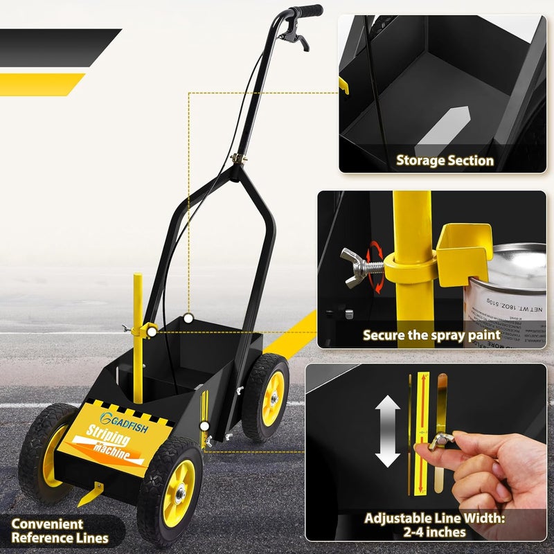 GADFISH Heavy Duty Striping Line Marking Machine, Compatible with Inverted Marking Spray Paint, Parking Lot Striping Machine for Fast and Accurate Marking, Line Striper - Black - Image 3